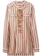 Romeo Gigli Vintage Lace-up Striped Tunic Shirt - Nude & Neutrals