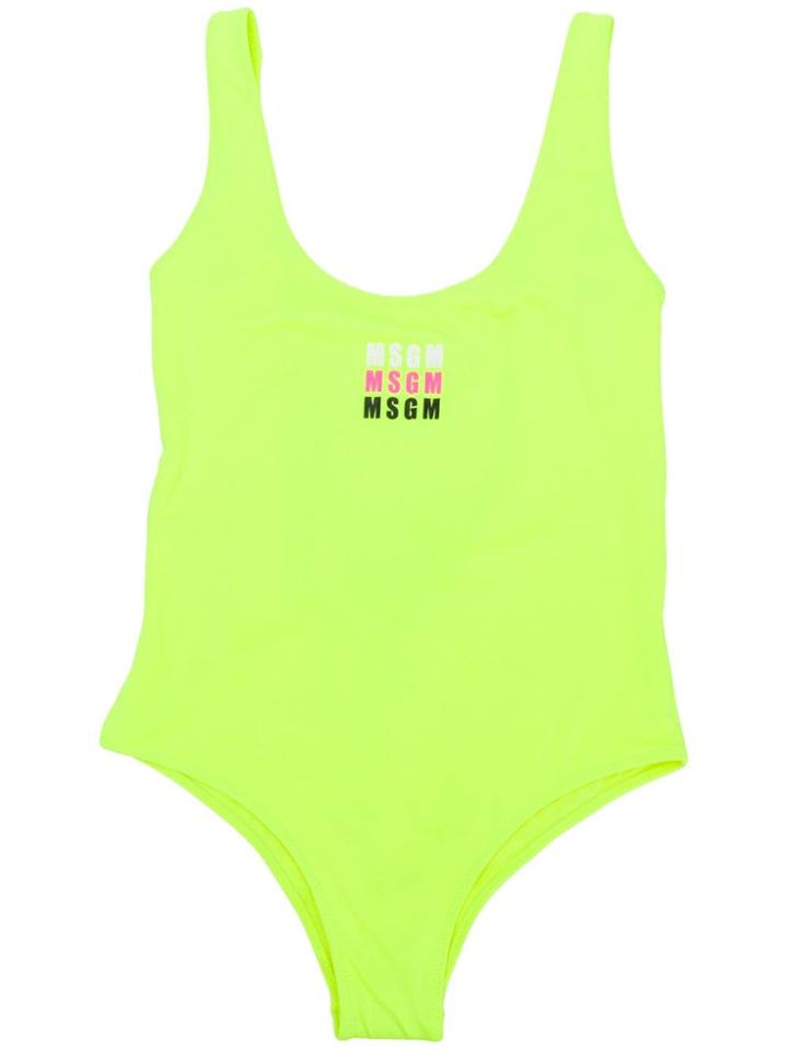 Msgm Kids Teen Repeated Logo Print Swimsuit - Yellow