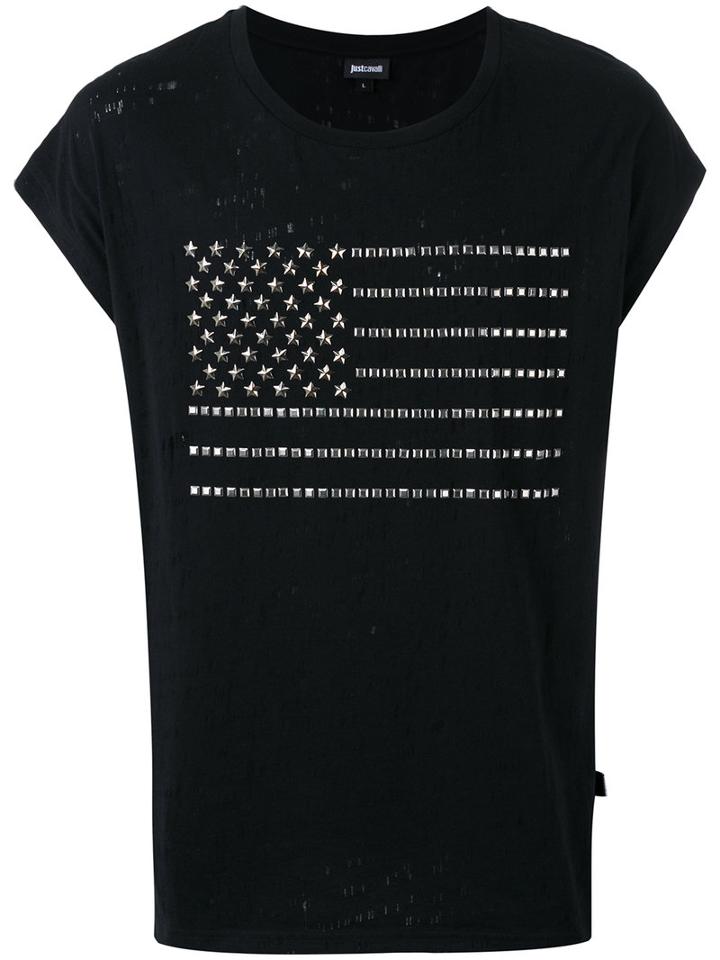 Just Cavalli Studded Flag T-shirt, Men's, Size: Small, Black, Cotton/metal (other)