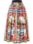 Dolce & Gabbana Sicilian Postcard Print Skirt, Women's, Size: 42, Blue, Cotton