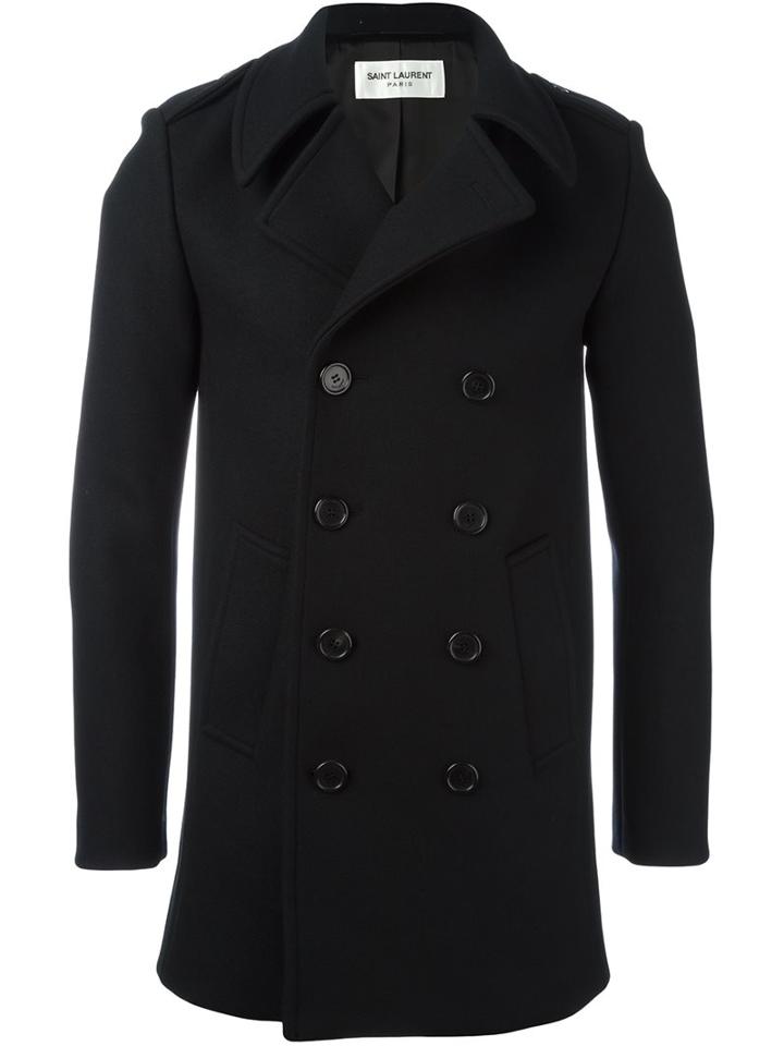 Saint Laurent Classic 'caban' Pea Coat, Men's, Size: 54, Black, Cotton/nylon/cupro/wool