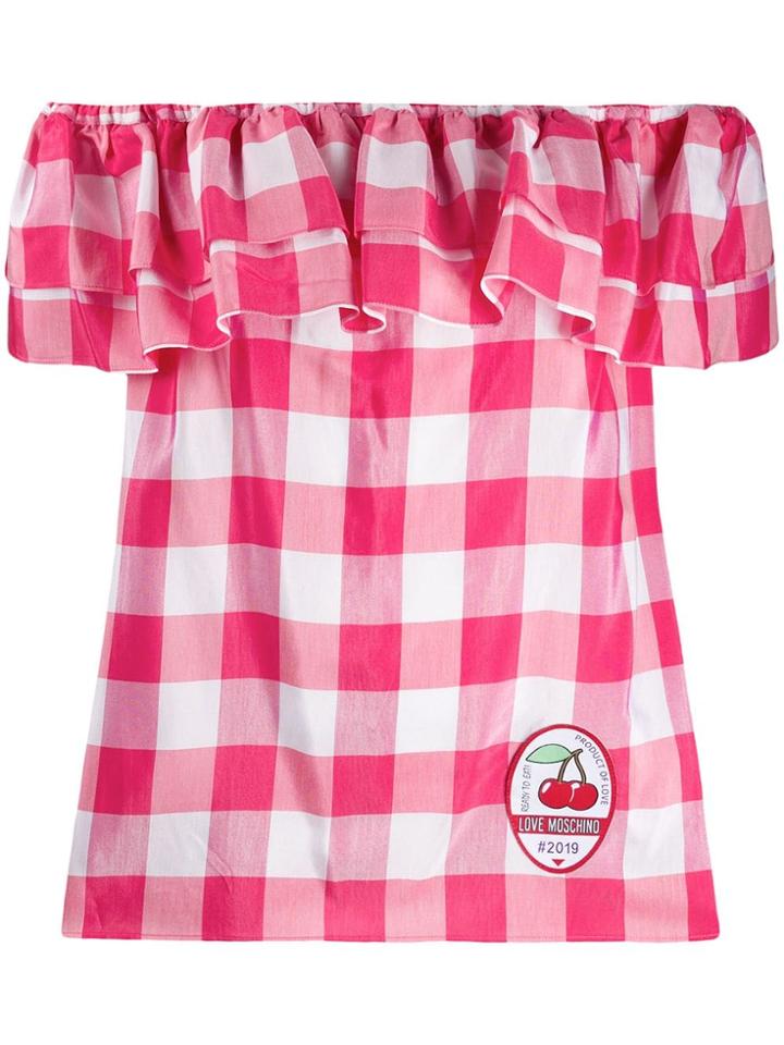 Love Moschino Off-the-shoulder Checked Top - Pink