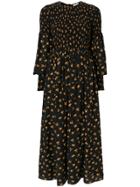 Ganni Floral Print Ruched Front Maxi Dress - Black