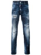 Dsquared2 - Distressed Slim-fit Jeans - Men - Cotton/leather/polyester/spandex/elastane - 52, Blue, Cotton/leather/polyester/spandex/elastane