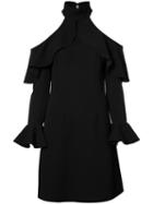 Elie Saab Cut-out Ruffle Trim Dress, Women's, Size: 38, Black, Polyester/rayon/spandex/elastane