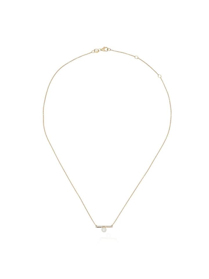 Mateo Pearl And Diamond Bar 14k Gold Necklace - Metallic