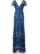 Marchesa Notte V-neck Floral Dress - Blue