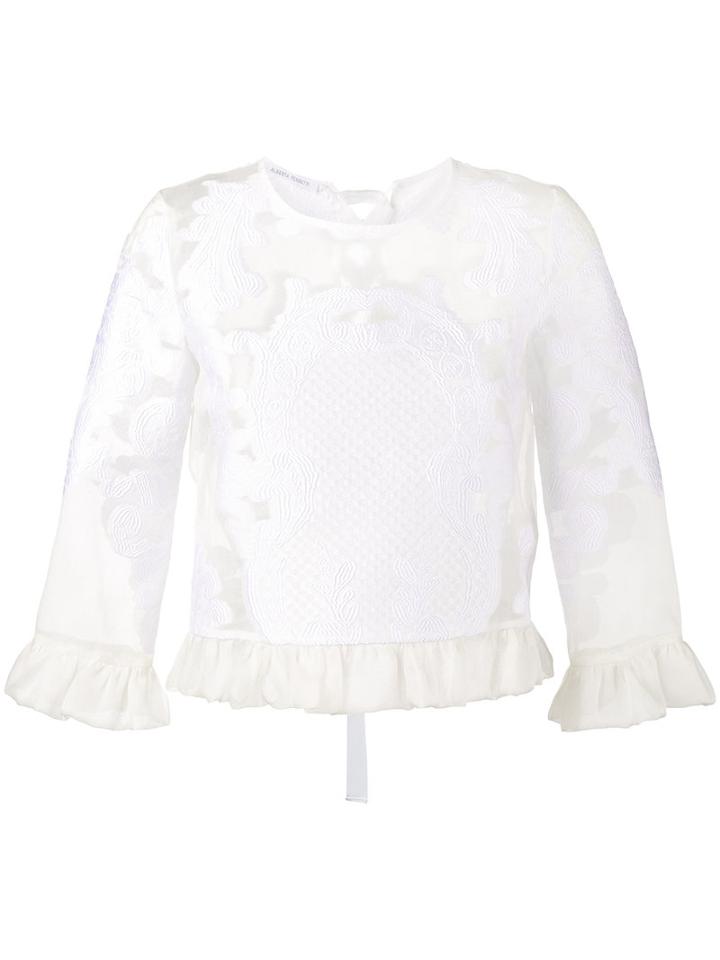 Embroidered Ruffle Blouse - Women - Silk/cotton/polyamide/polyester - 42, White, Silk/cotton/polyamide/polyester, Alberta Ferretti