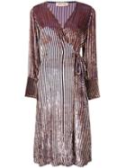 Black Coral Striped Velvet Wrap Dress - Purple