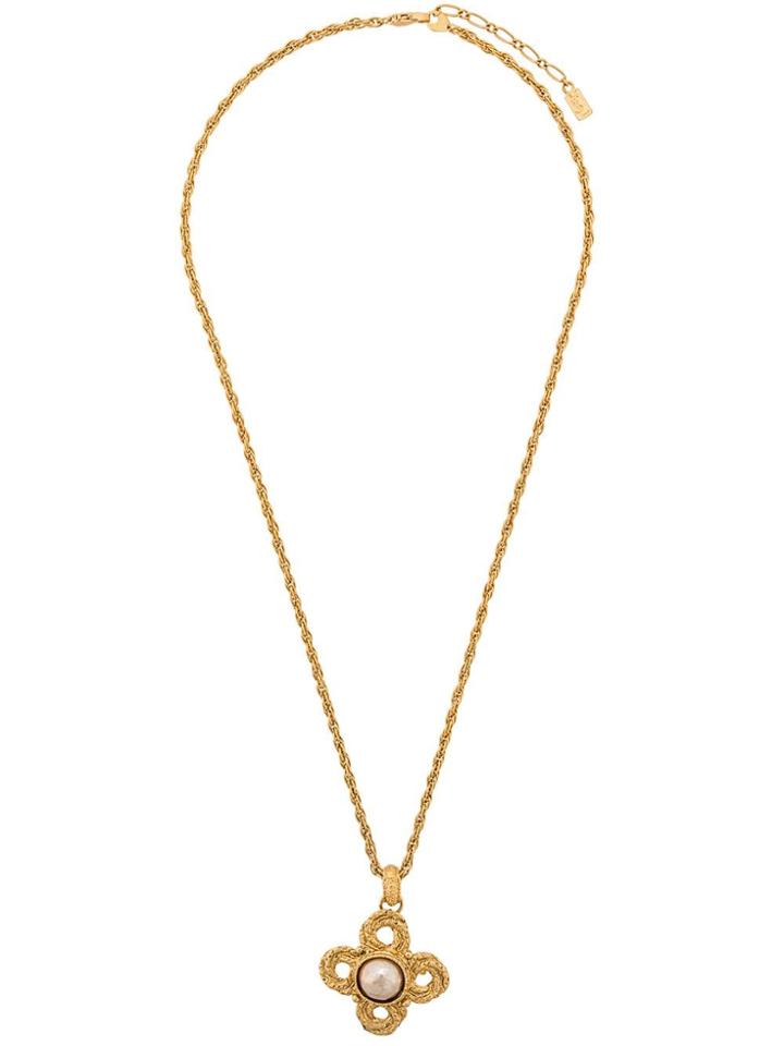 Yves Saint Laurent Vintage Flower Pendant Long Necklace - Gold