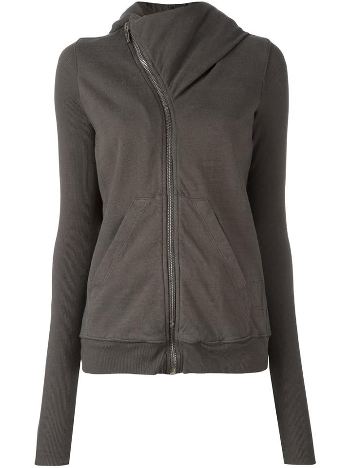 Rick Owens Drkshdw Curved Zip Hoodie, Women's, Size: Medium, Grey, Cotton