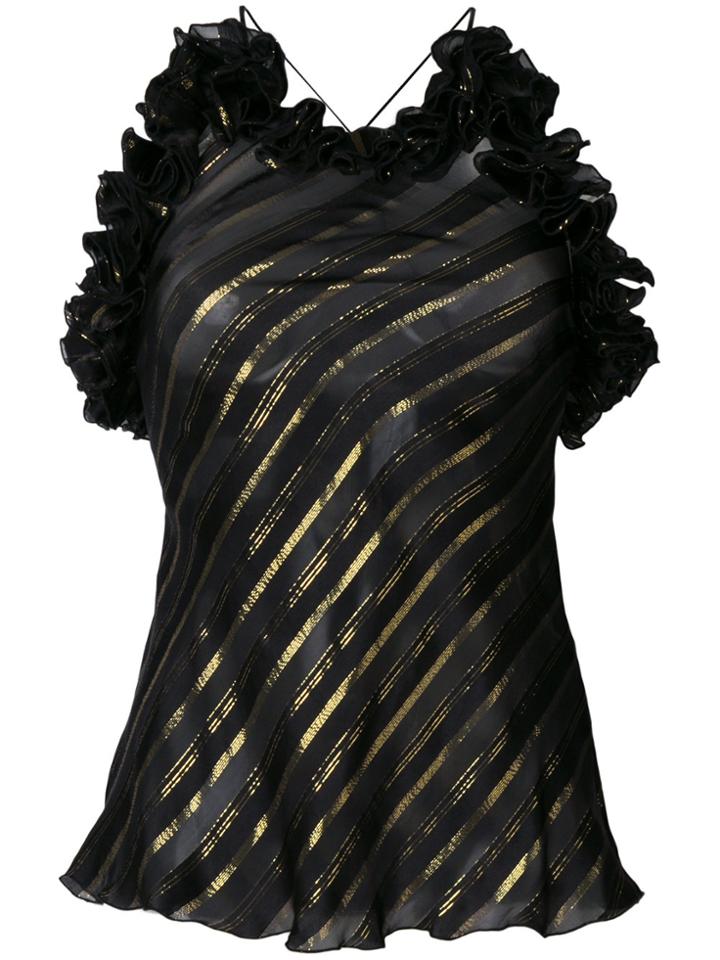 Philosophy Di Lorenzo Serafini Striped Ruffled Neck Blouse - Black