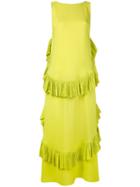 No21 - Frill-trim Shift Dress - Women - Silk/acetate - 40, Green, Silk/acetate