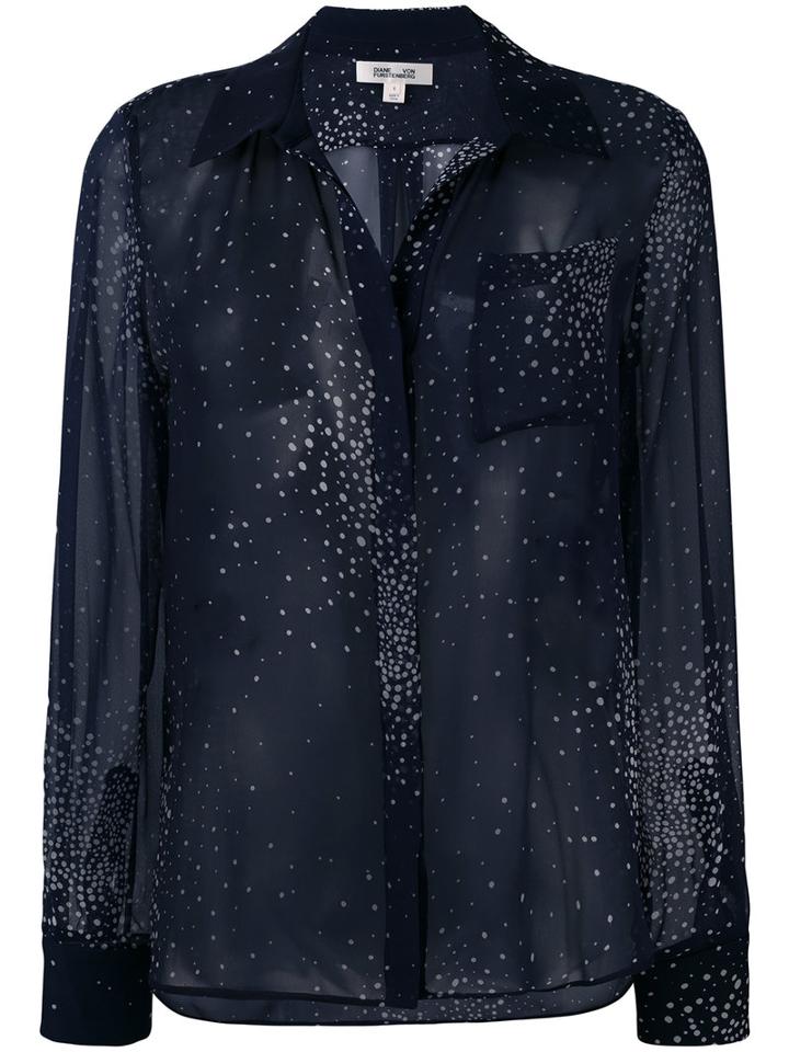 Diane Von Furstenberg Printed Shirt, Women's, Size: 10, Blue, Silk