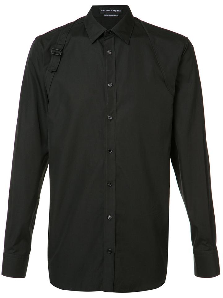 Alexander Mcqueen Buckle Strap Shirt, Men's, Size: 15 1/2, Black, Cotton