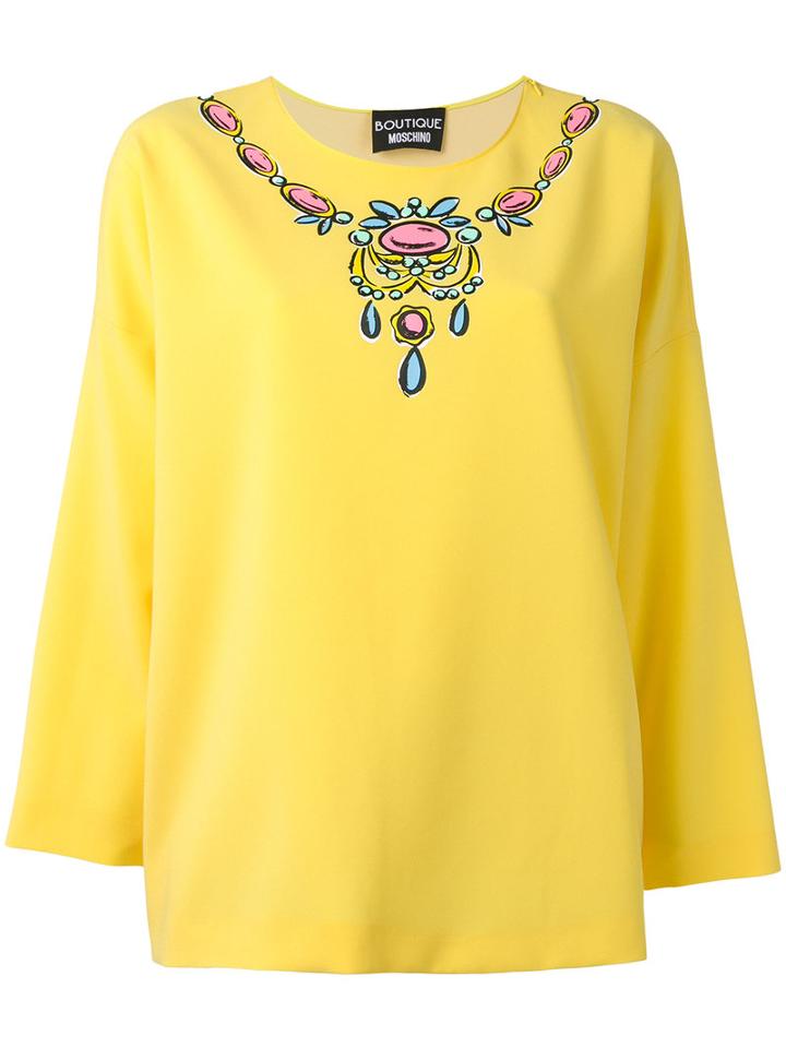 Boutique Moschino Necklace Print Blouse, Women's, Size: 46, Yellow/orange, Elastodiene/polyester