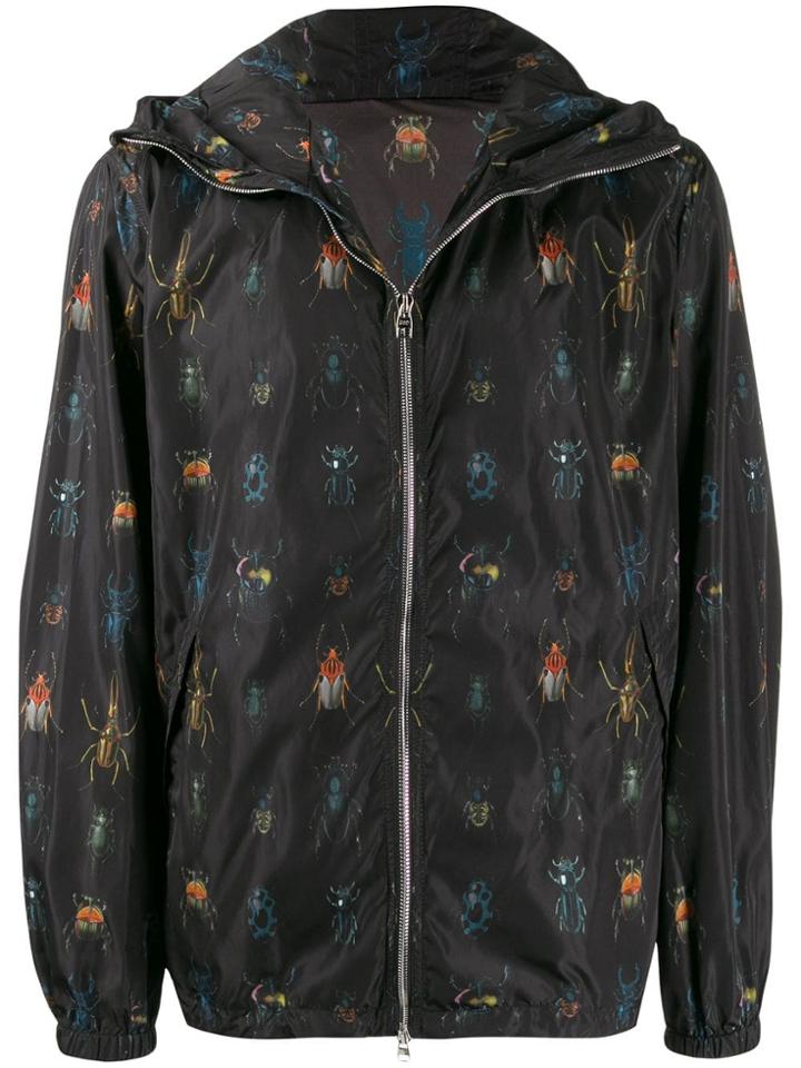 Alexander Mcqueen Insect Print Hooded Jacket - Black