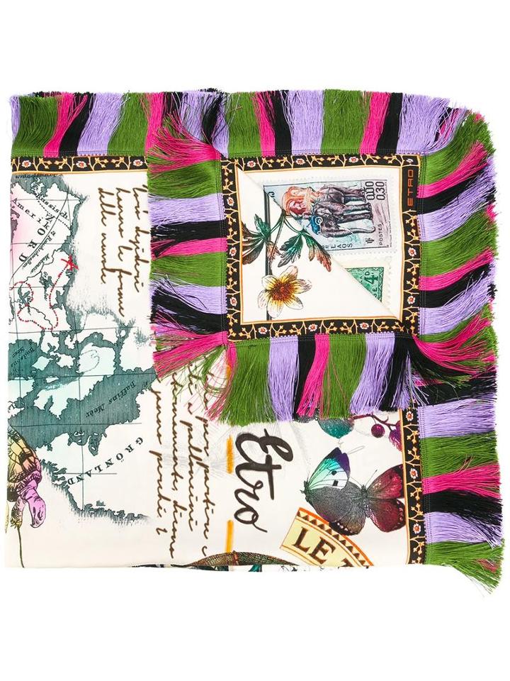 Etro Frayed Trim Scarf, Women's, Nude/neutrals, Silk/viscose