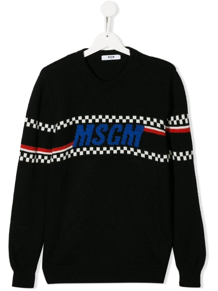 Msgm Kids Teen Intarsia Knit Jumper - Black