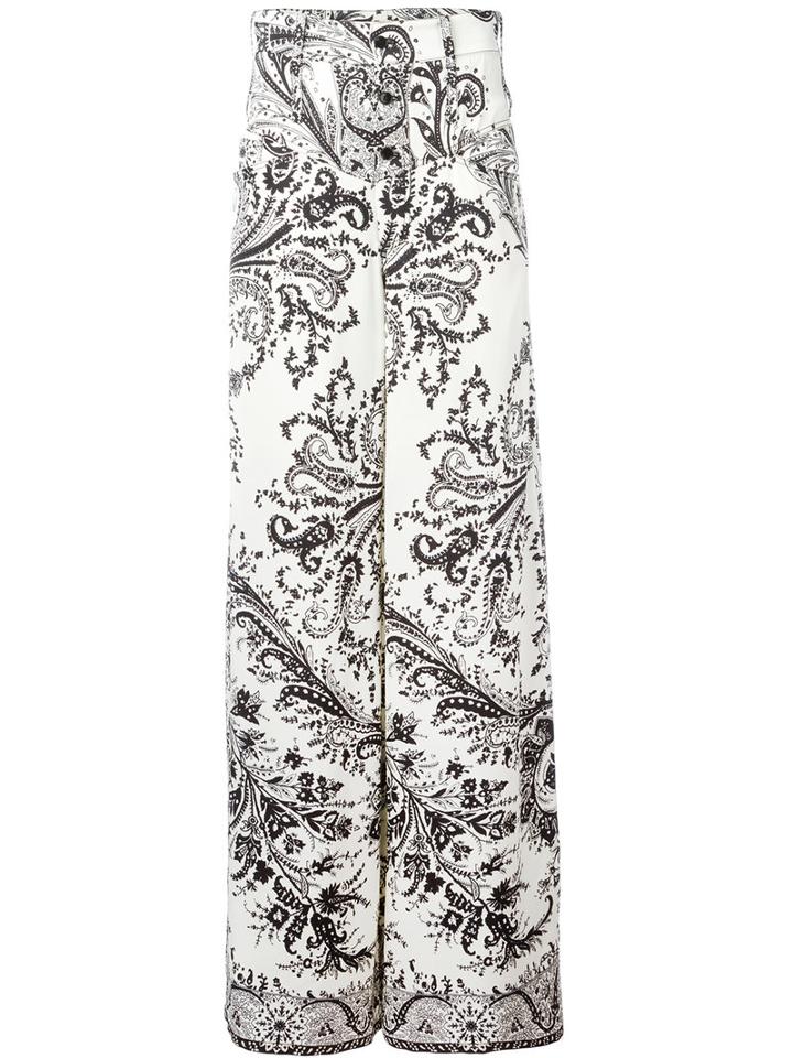 Etro - Printed Wide Leg Trousers - Women - Cotton - 40, Black, Cotton