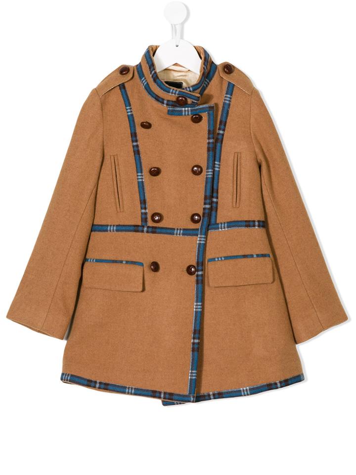 Oscar De La Renta Kids Button Front Drill Coat - Brown