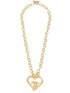 Chanel Vintage Cc Logo Chain Heart Motif Necklace - Metallic