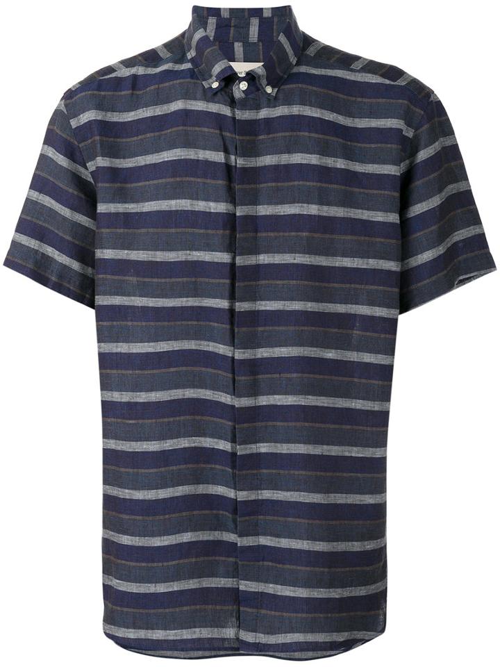 Oliver Spencer Aston Short Sleeve Shirt, Men's, Size: 16, Blue, Linen/flax