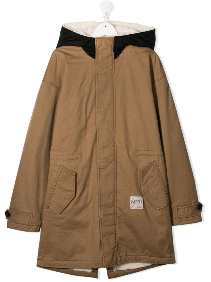 Nº21 Kids Teen Hooded Parka Coat - Brown