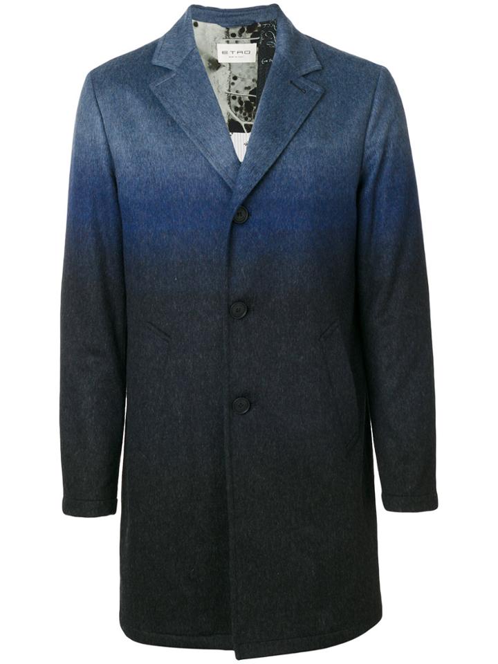 Etro Degradé Single Breasted Coat - Blue