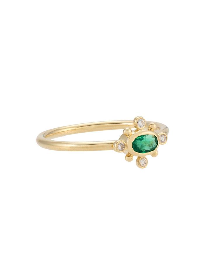Sauer Anel Dots Em Ouro Amarelo, Esmeralda E Diamante - Gold