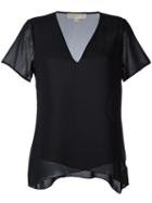 Michael Michael Kors V Neck T-shirt, Women's, Size: Small, Black, Polyester