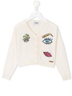 Moschino Kids Metallic Patch Cardigan, Girl's, Size: 10 Yrs, White