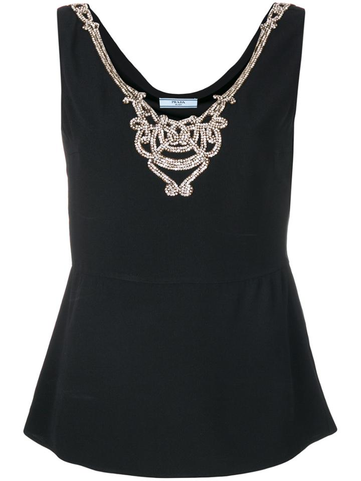 Prada Embellished V-neck Blouse - Black