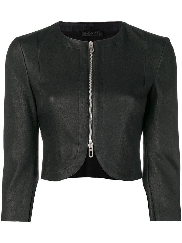 Drome Cropped Leather Jacket - Black
