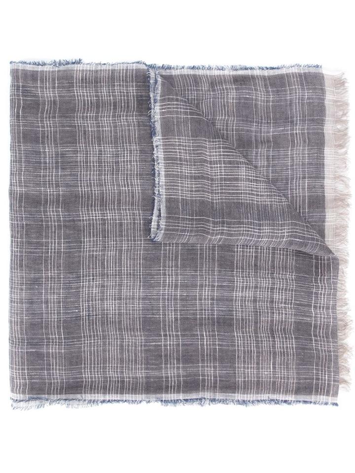 Eleventy Checked Scarf, Men's, Grey, Linen/flax
