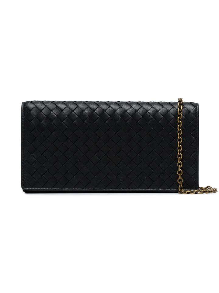Bottega Veneta Black Inrecciato Continental Leather Wallet