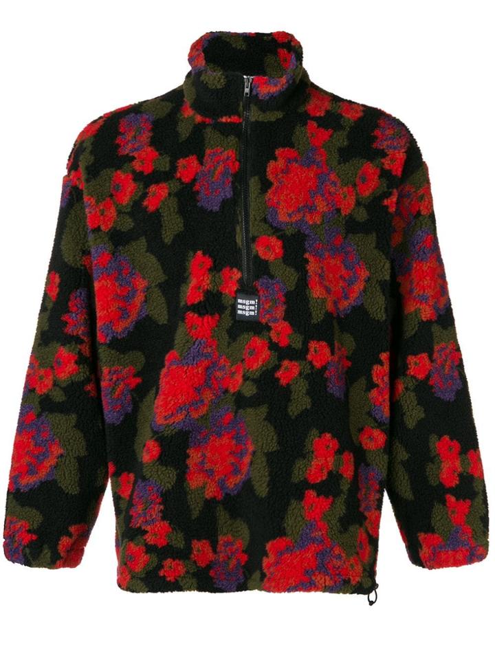 Msgm Floral Zipped Jumper - Green