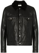 Saint Laurent Leather Jacket With Shearling Collar - Black