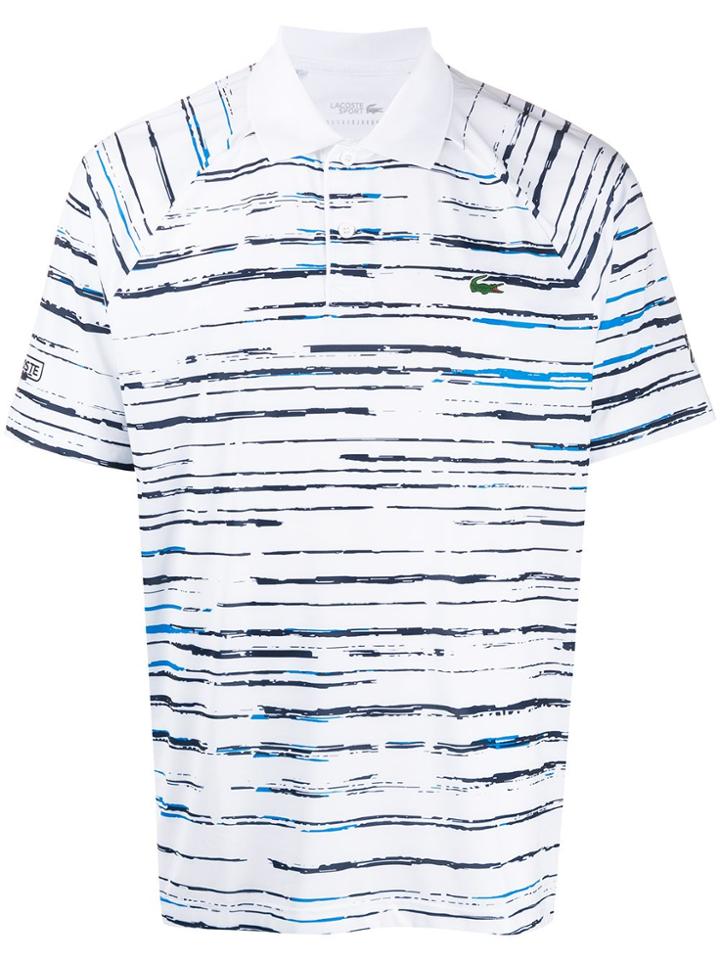 Lacoste Logo Embroidered Striped Polo Top - White