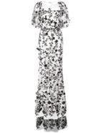 Marchesa Notte Floral Embroidered Gown - White