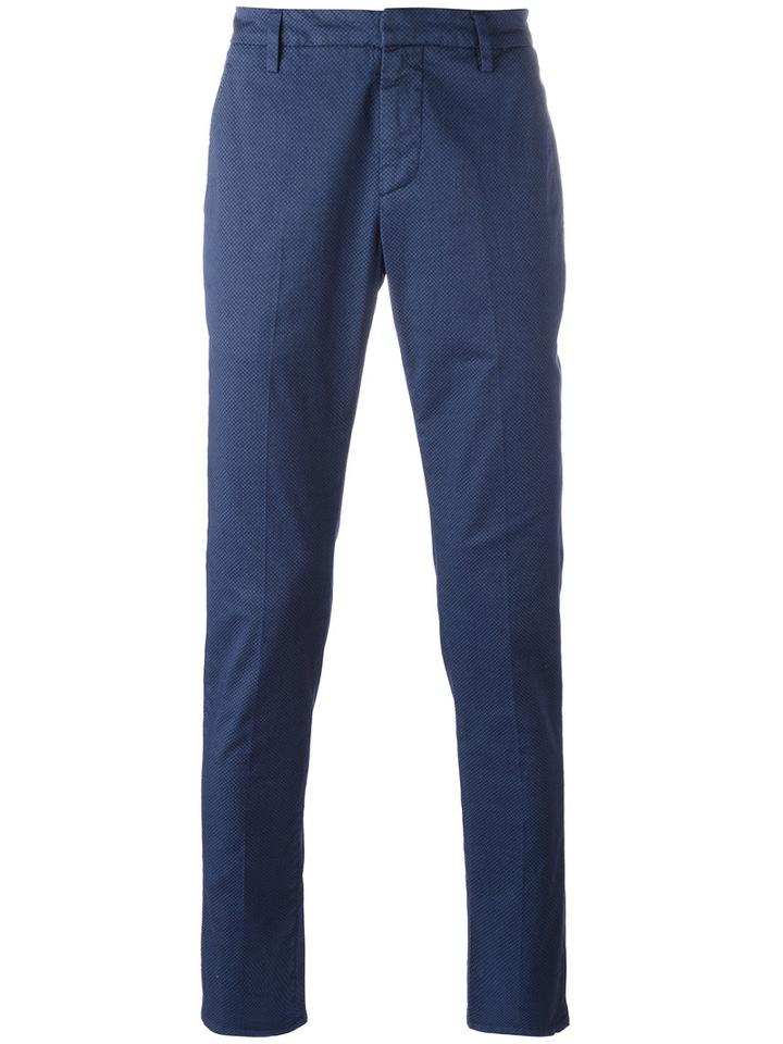 Dondup Printed Straight Trousers, Men's, Size: 33, Blue, Cotton/spandex/elastane