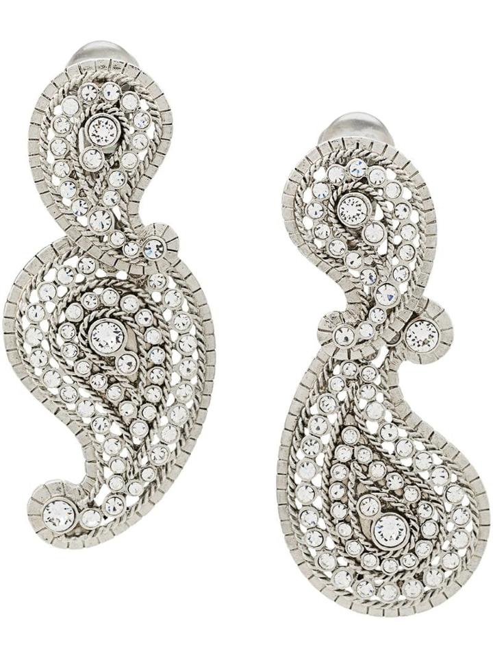 Oscar De La Renta Crystal Embellished Pendant Clip-on Earrings -