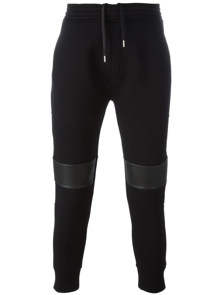 Neil Barrett Ribbed Knee Panel Track Pants, Men's, Size: Small, Black, Cotton/lyocell/viscose/polyurethane