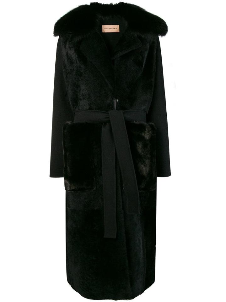 Yves Salomon Long Shearling Coat - Black
