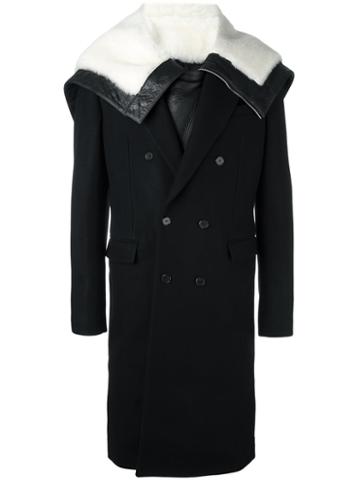 Juun.j Wide Collar Coat, Men's, Size: 48, Black, Sheep Skin/shearling/polyester/polyurethane/wool