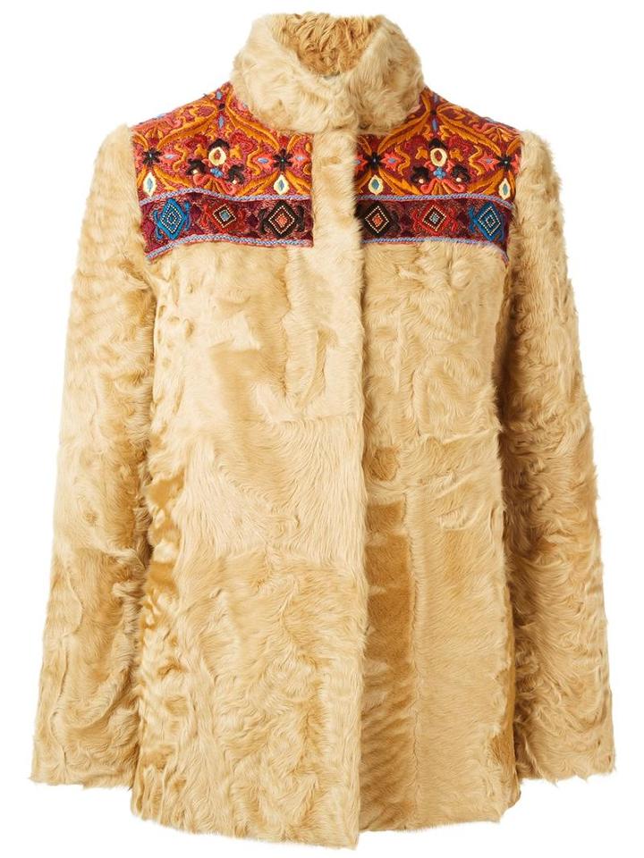 Etro Concealed Fastening Coat, Women's, Size: 42, Nude/neutrals, Lamb Fur/wool/polyester/viscose