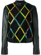 Marco De Vincenzo Diamond Pattern Leather Jacket, Women's, Size: 40, Black, Calf Leather/lamb Skin/polyurethane