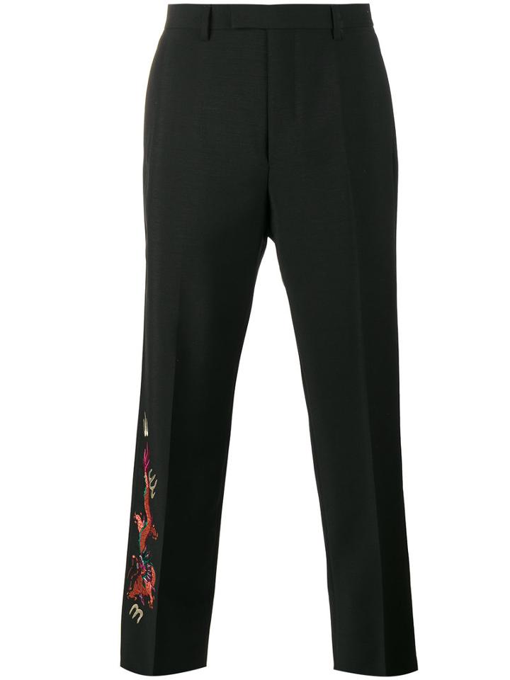 Gucci - Dragon Embroidered Trousers - Men - Rayon/mohair/wool - 48, Black, Rayon/mohair/wool
