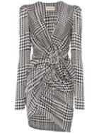 Alexandre Vauthier V-neck Houndstooth Print Silk Blend Mini Dress -