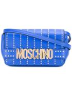 Moschino Studded Letters Crossbody Bag, Women's, Blue, Calf Leather